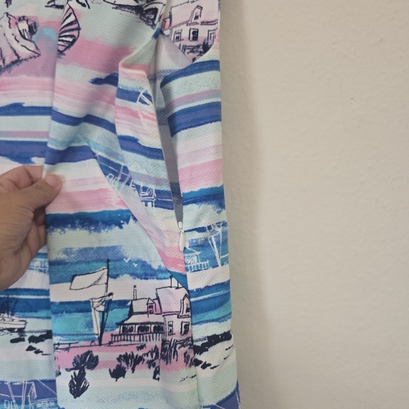 Talvot Petite Seaside Harbor Blue and Pink Striped Sleeveless Dress Size 10P - Picture 8 of 11
